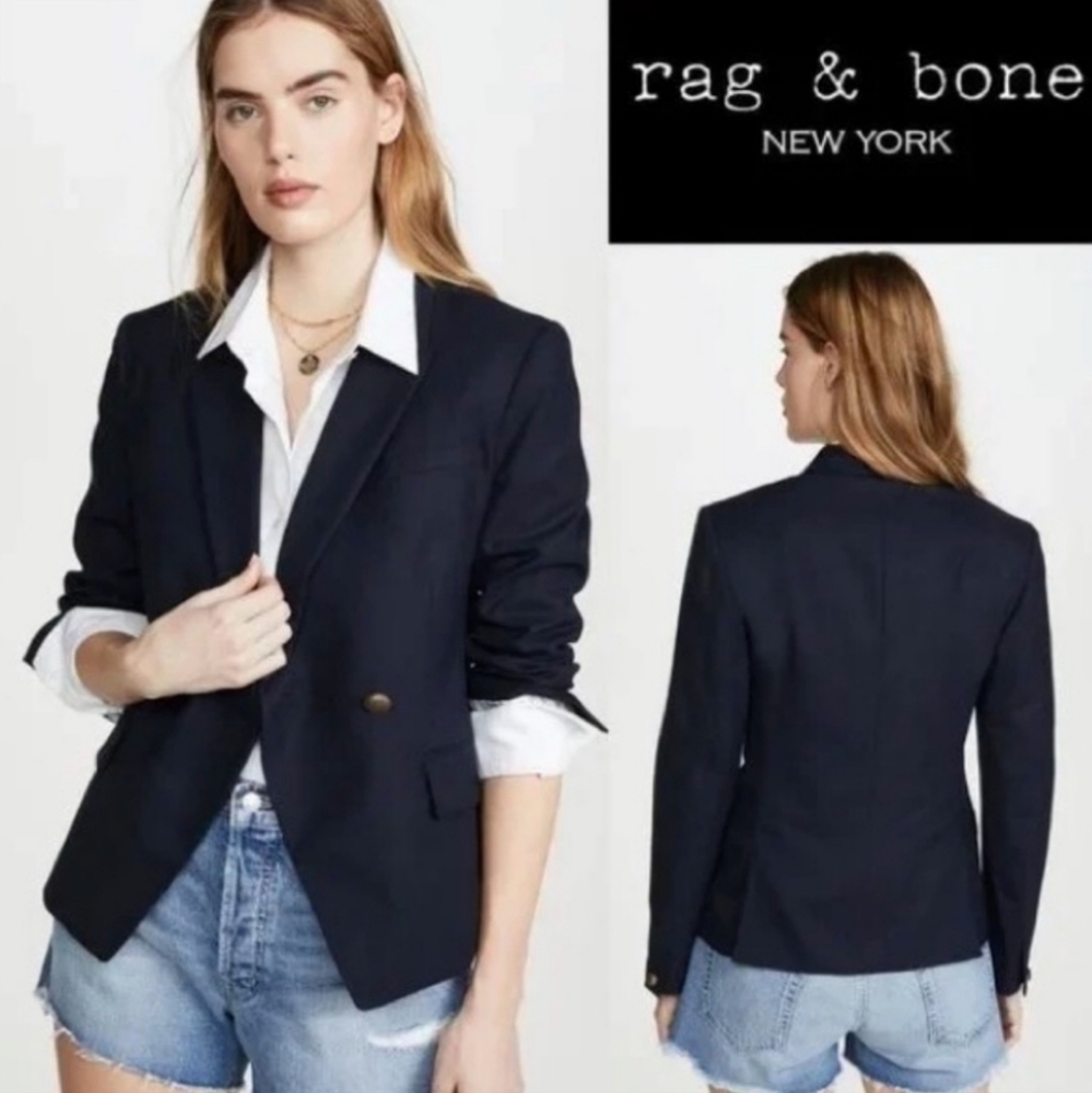 Rag & Bone Fletcher Twill Blazer Salute Navy Blue Sz2
